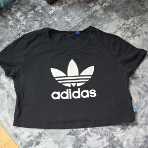 adidas Black Cropped Trefoil Logo Top